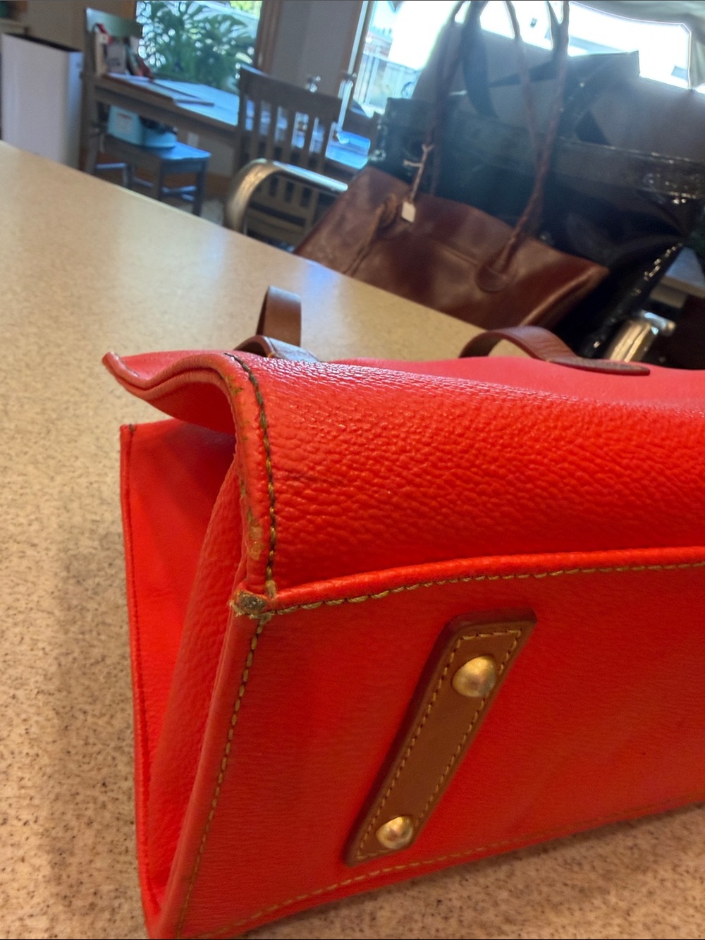 Dooney & Bourke Red Canvas Satchel with Brown Leather Trim - Picture 9 of 14